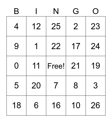 Quizmo! Addition and Subtraction Bingo Card