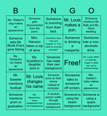 Social Hour Bingo Card