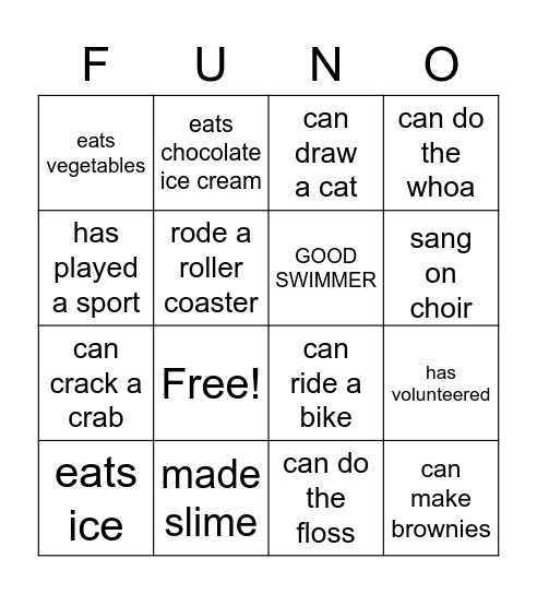 family bingo Card