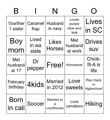 Nicole Bingo Card