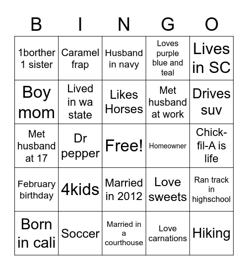 Nicole Bingo Card