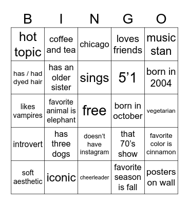 sage’s bingo Card