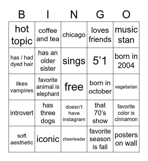 sage’s bingo Card