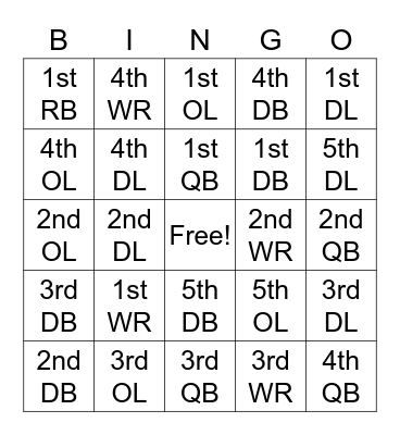 NFL DRAFT BINGO Card