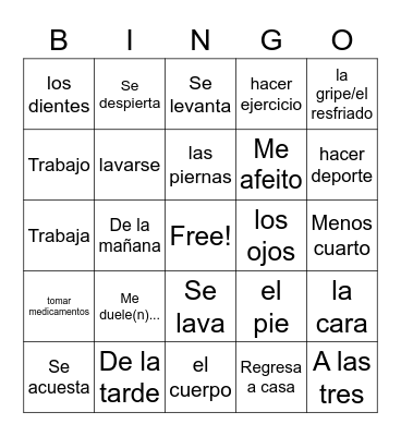 Novicio B Unidad 5 Bingo Card