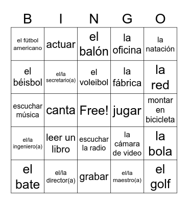 Novicio B Unidad 6 Bingo Card