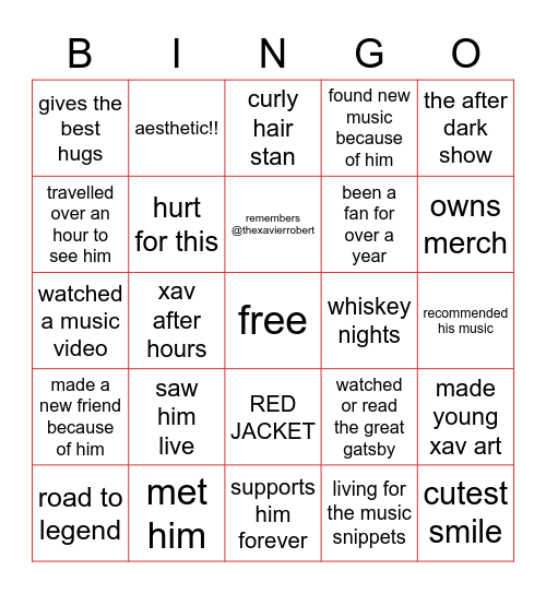 young xav Bingo Card