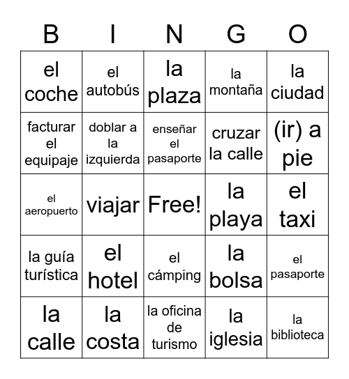 Novicio B Unidad 7 Bingo Card