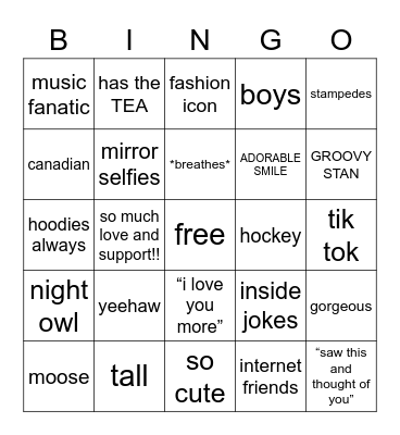 brooklyn’s bingo Card