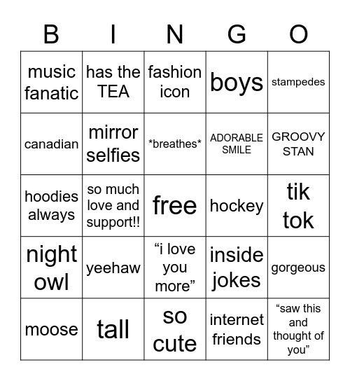 brooklyn’s bingo Card