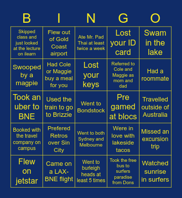 ISA GOLD COAST Bingo Card
