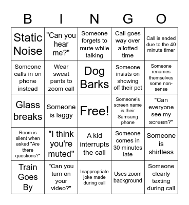 Zoom Call Bingo Card