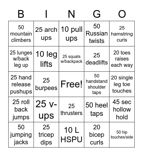 Strength Bingo Card