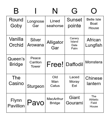 Belle Isle Bingo Card