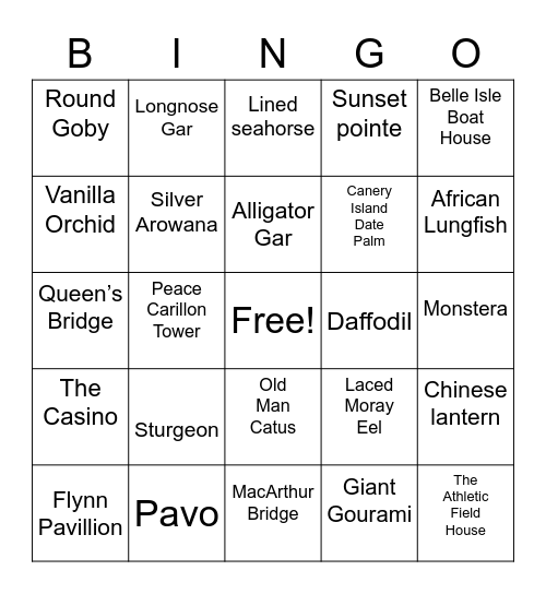 Belle Isle Bingo Card