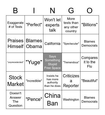 Trump's Coronavirus Press Conference Bingo Card