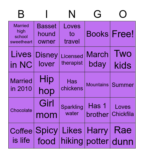 Jordanne Bingo Card