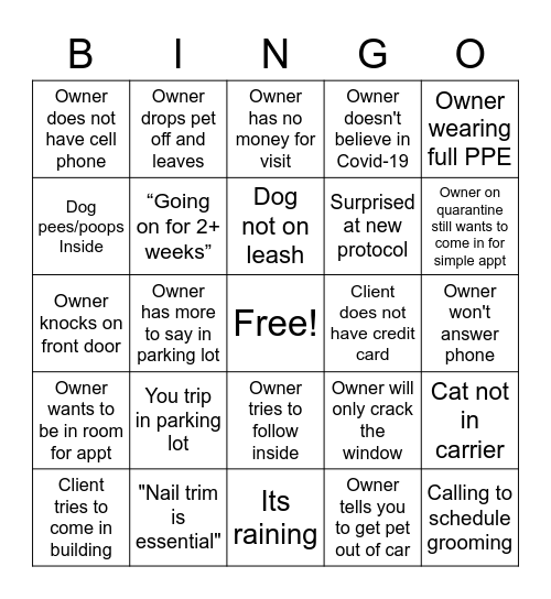 Curbside Bingo Card