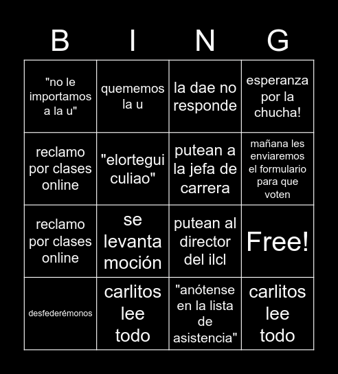 Asamblea Bingo Card