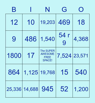 Multiplication and Division Bingo! Bingo Card