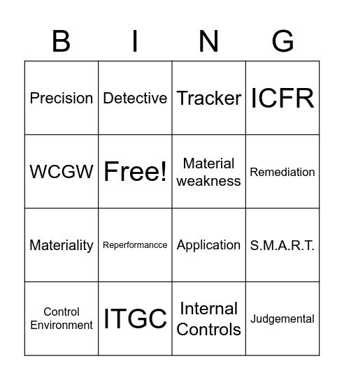 ICFR Bingo Card