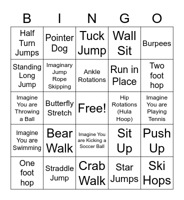 Fitness Bingo Card