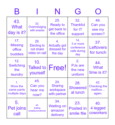 WFH BINGO Card