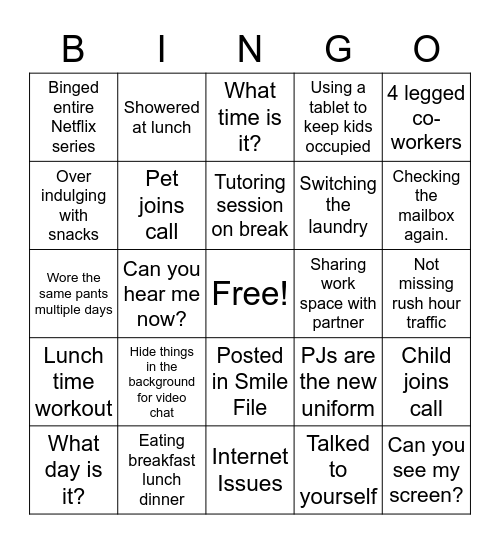WFH Bingo - Miranda Bingo Card