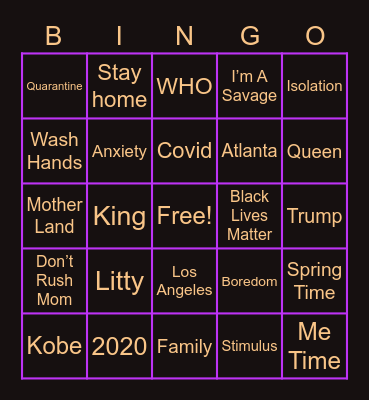 Family Bingo Card