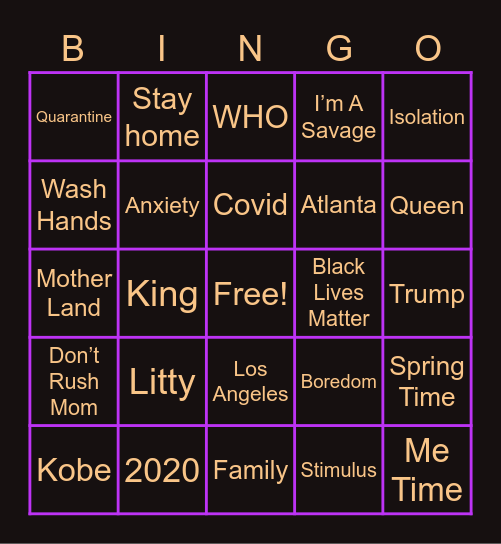 Family Bingo Card