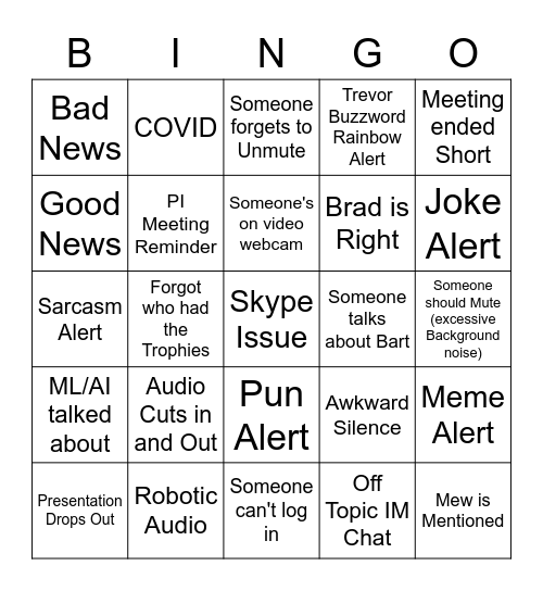 HSA Meeting Bingo Card