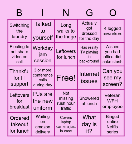 WFH Bingo ~Susan~ Bingo Card