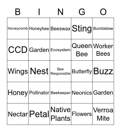 Bee Responsible Bingo Card