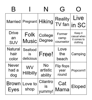 Estacia's BINGO Card