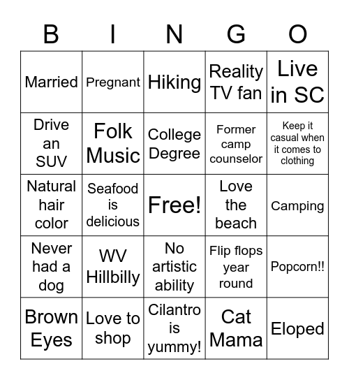 Estacia's BINGO Card