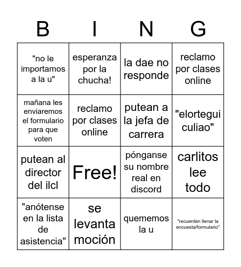 Asamblea Bingo Card