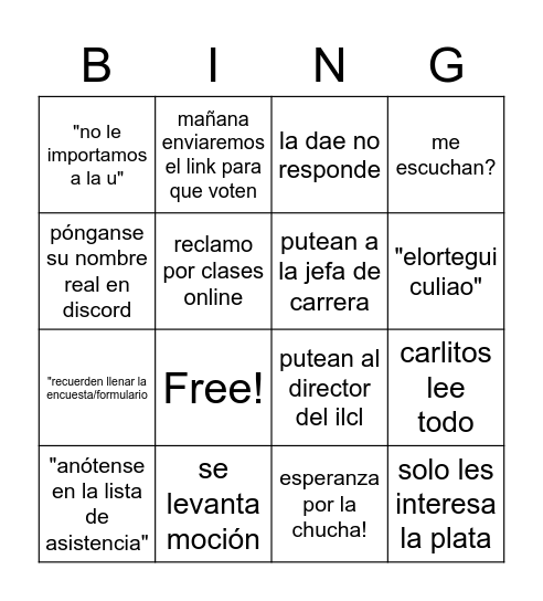 Asamblea Bingo Card
