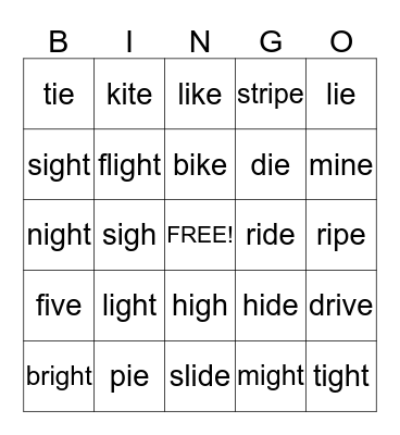 Long i Bingo Card