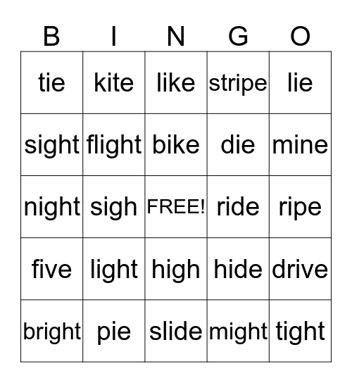 Long i Bingo Card