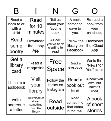 Literacy Bingo Card