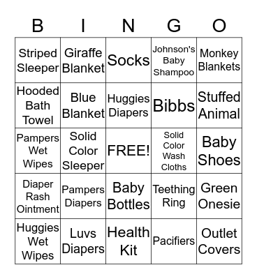 Rachel's Baby Bingo Card
