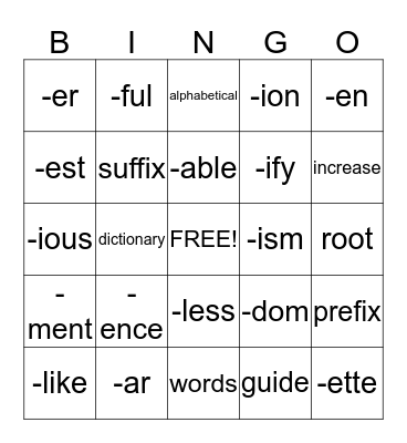 Language Arts Bingo Card