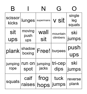 Fitness Bingo Card