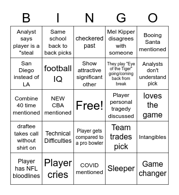NFL 2020 Draft Bingo Card