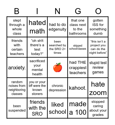 public school bingo Card