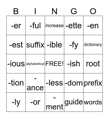 Language Arts Bingo Card