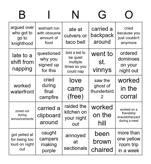 Anokijig Staff Bingo Card