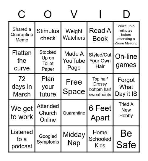 Covid BINGO Card