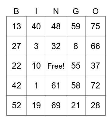 My Bingo Card Bingo Card