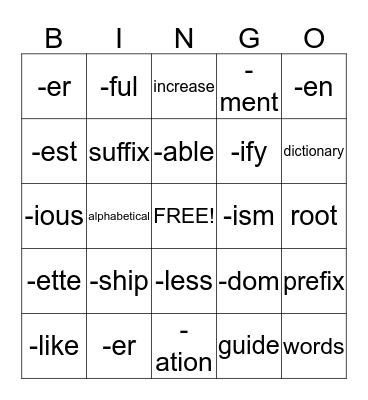 Language Arts Bingo Card